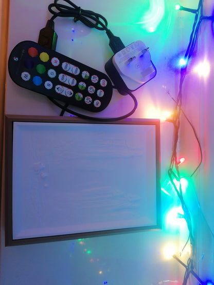 Custom lithophane box rectangular with LED strip lighting. Multicoloured. Mains powered
